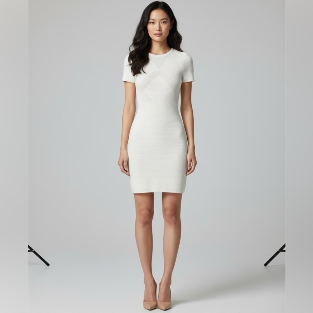 French Connection white short sleeve bodycon mini dress in ivory size 4